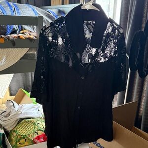 Hot Topic Black Lace Overlay Shirt
